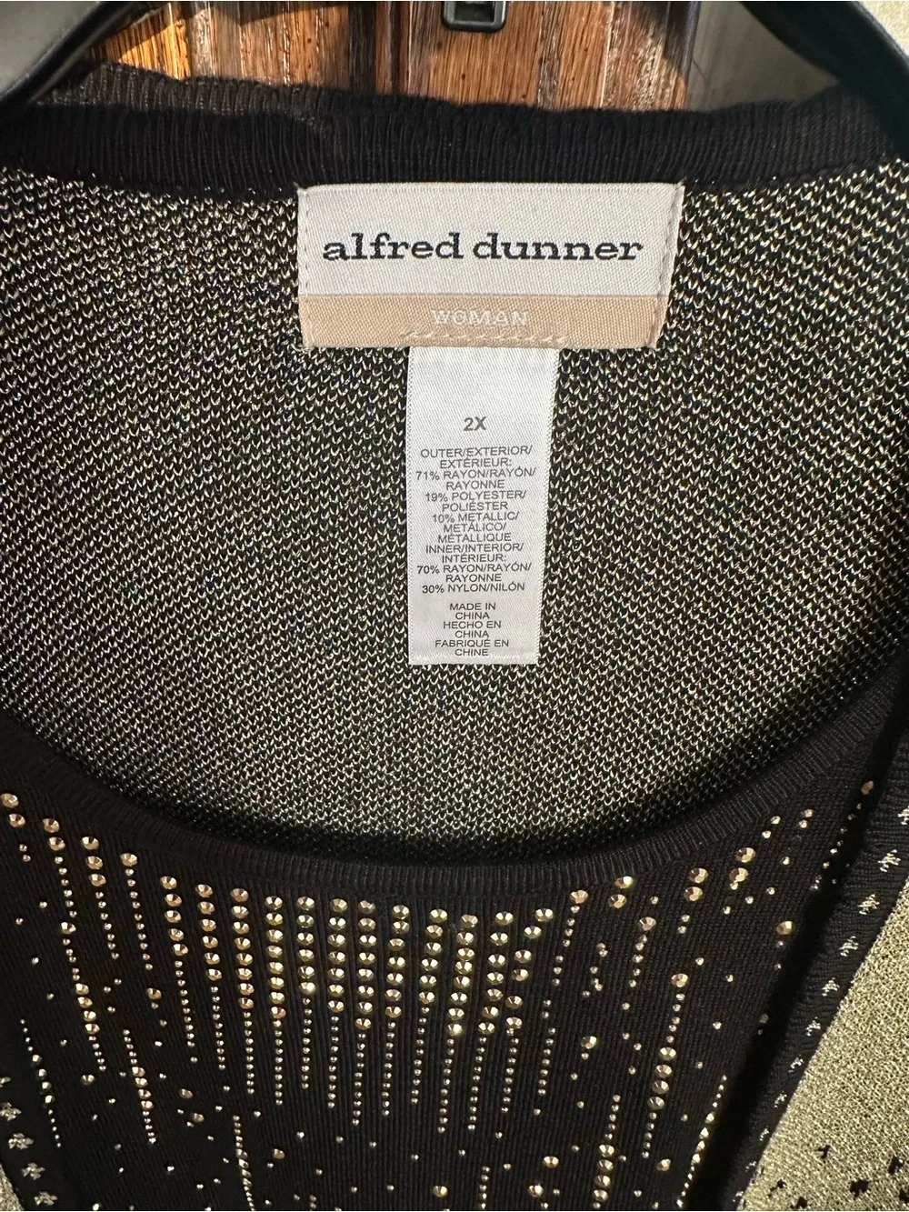 Alfred Dunner Black and Gold Ombre Leopard Open Cardigan